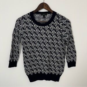 J Crew Classic Navy Blue Fish Sweater 100% Merino Wool Vacay Preppy